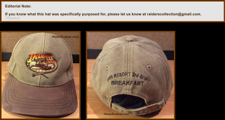 IHateSnakes.com IHateSnakes.net Editorial Note:   If you know what this hat was specifically purposed for, please let us know at raiderscollection@gmail.com.  Thanks!